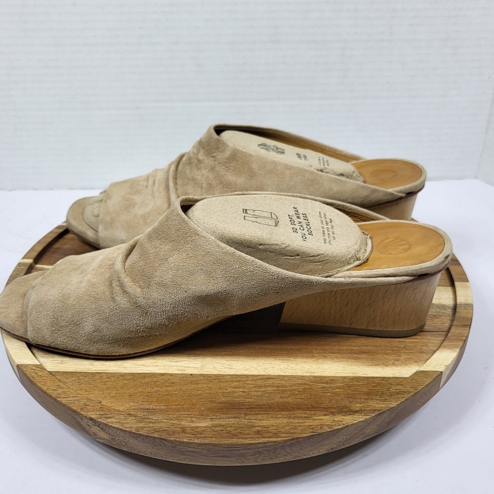 Coclico 35681 Women Sand Ruched Suede Peep Toe Wood Block Heel Mules Size 40 EU - Picture 11 of 13